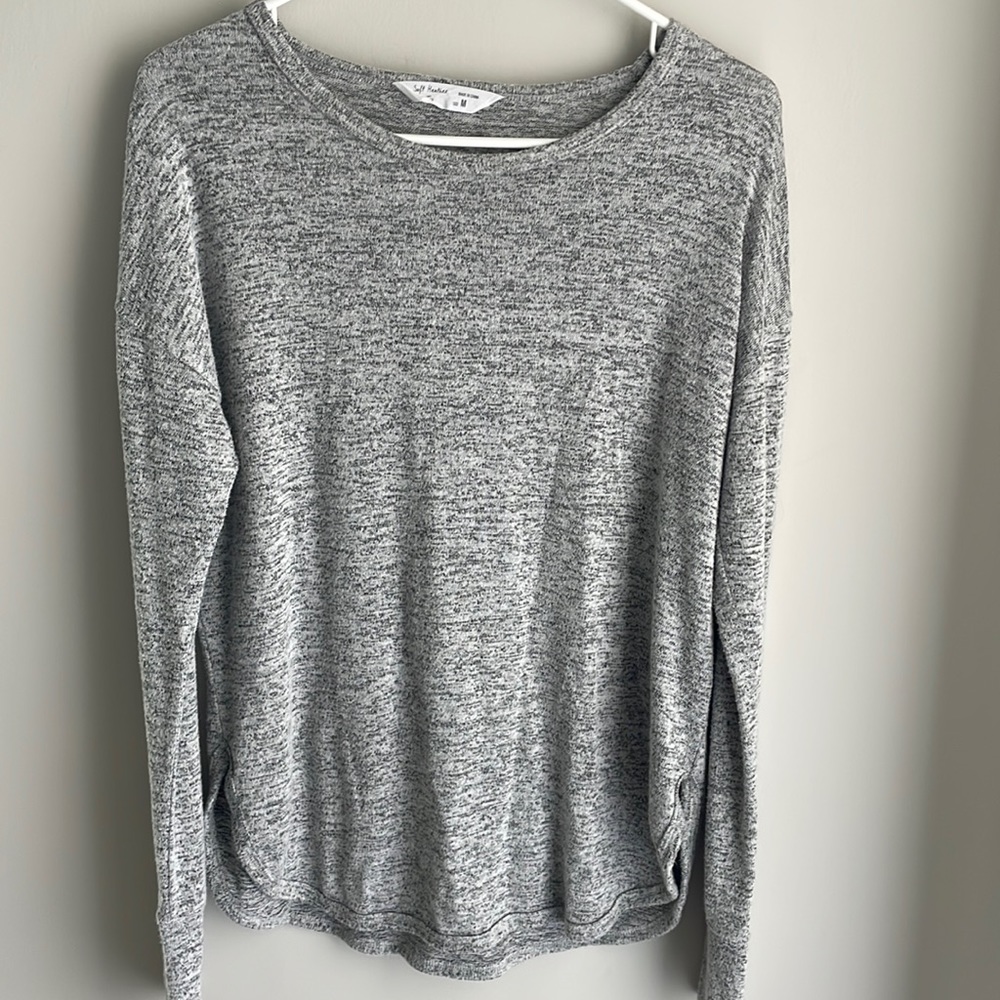 Cozy Lightweight pullover Marble thumb hole side slit hem long sleeve Top-Medium